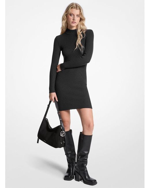 Mk Robe Côtelée À Col Cheminée En Laine Extensible Michael Kors en coloris Black