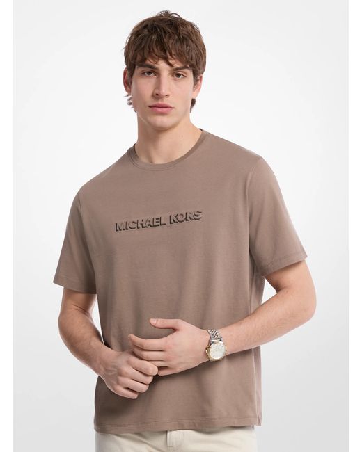 Michael Kors Brown Mk Logo Embossed Cotton Jersey T-Shirt for men