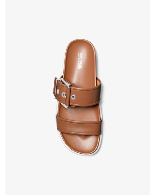 Michael Kors Brown Colby Leather Slide Sandal