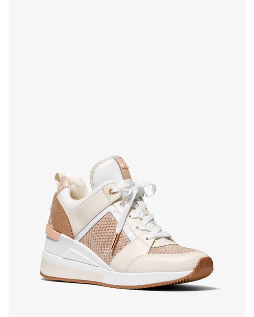 georgie leather and leopard glitter mesh trainer
