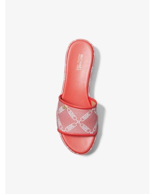 Michael Kors Pink Mk Ember Empire Logo Jacquard Platform Sandal
