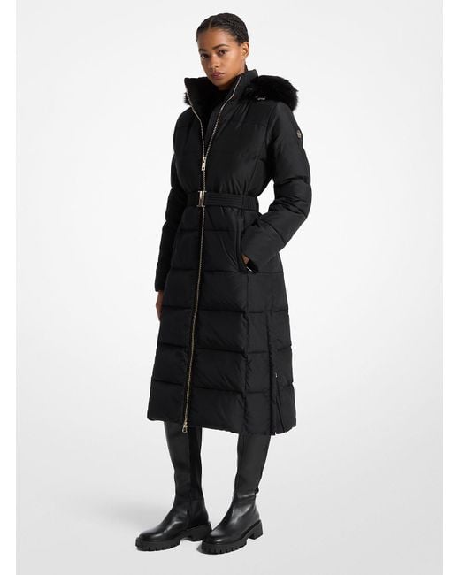MICHAEL Michael Kors Mk Faux Fur Trim Quilted Puffer Coat in Black | Lyst UK