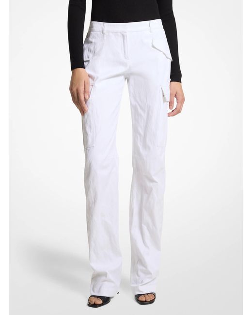 Michael Kors White Cargo Silk-Blend Trouser