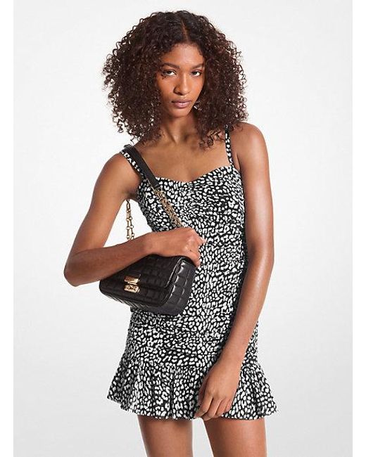 Michael Kors White Graphic Leopard Print Georgette Bustier Dress