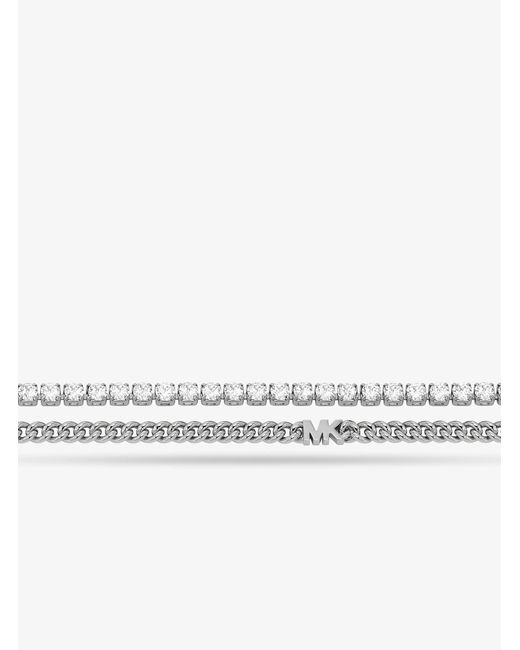 Michael Kors White Mk Precious Metal-Plated Brass Double Chain Tennis Necklace