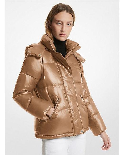 Michael Kors Brown Quilted Nylon Puffer Jacket