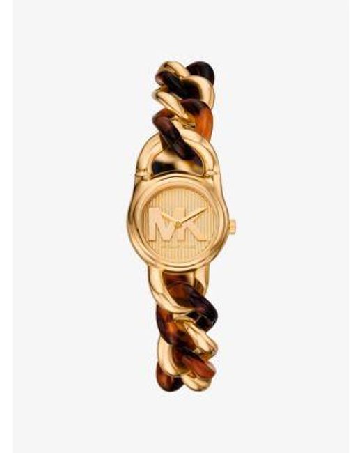 Michael Kors Metallic Petite Lock-Tone And Tortoiseshell Acetate Chain Watch
