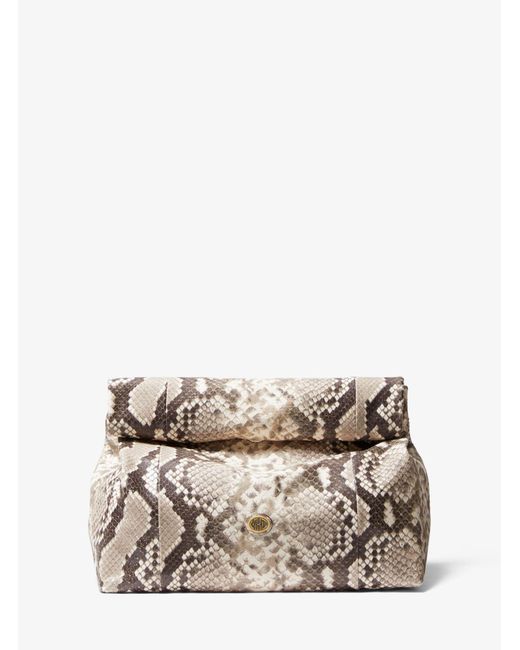 Michael Kors Natural Monogramme Python Embossed Lunch Bag Clutch