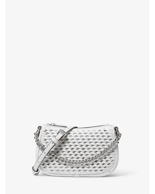Michael Kors Outlet White Mk Carmela Small Woven Crossbody Bag