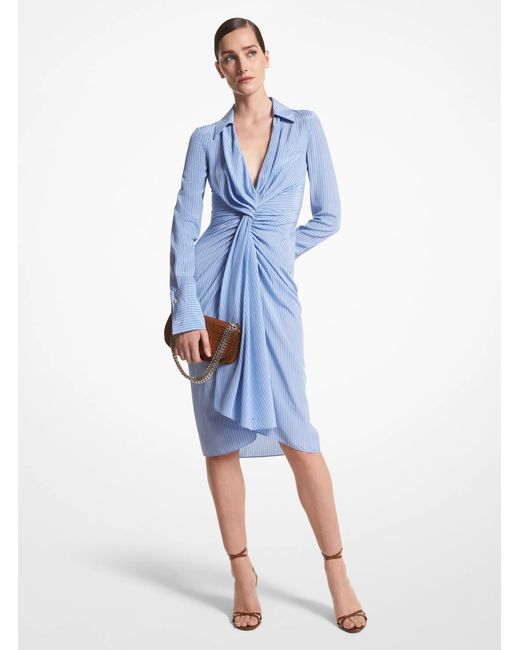Michael Kors Blue Gathered Silk Dress