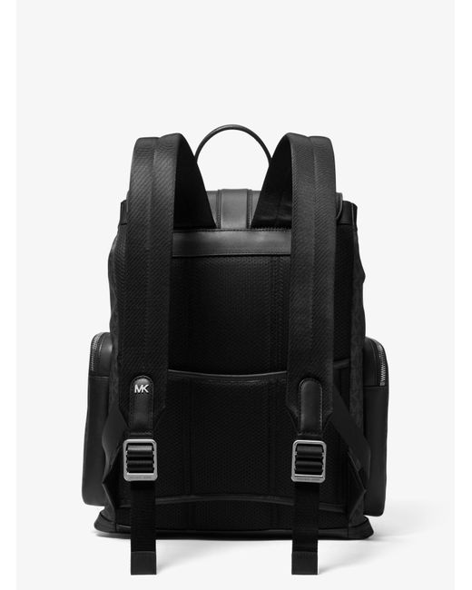 Michael Kors Black Mk Hudson Signature Logo And Leather Cargo Backpack for men