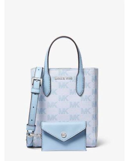 Michael Kors Blue Vincent Extra-Small Logo Jacquard Convertible Tote Bag With Card Case