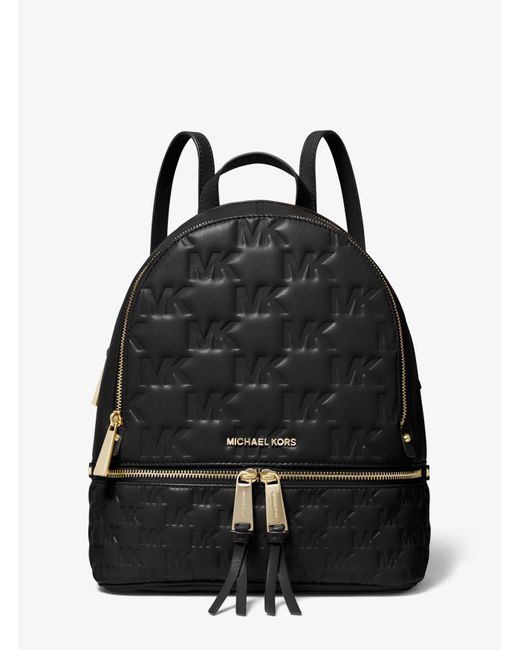 MICHAEL Michael Kors Black Rhea Logo Embossed Faux Leather Backpack