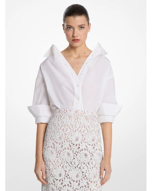 Michael Kors White Mk Silk And Cotton Taffeta Portrait Collar Shirt