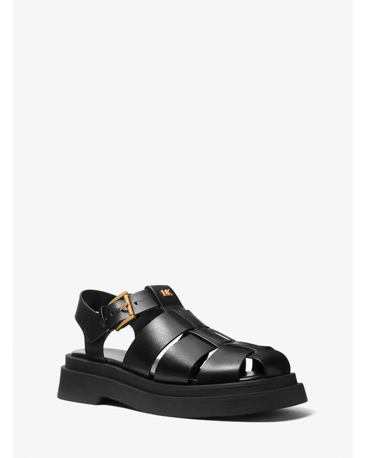MICHAEL Michael Kors Black Mk Indy Fisherman Leather Sandal