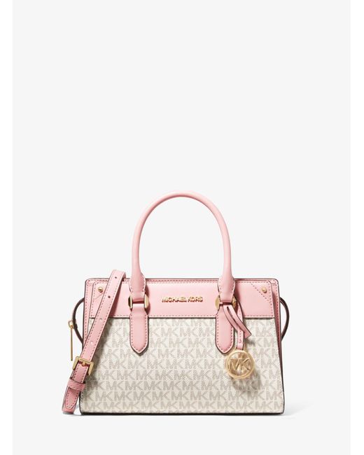 Michael Kors Pink Mirren Small Logo And Leather Satchel
