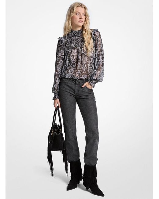 Mkblusa De Georgette Con Estampado De Cachemir Metalizado MICHAEL Michael Kors de color White