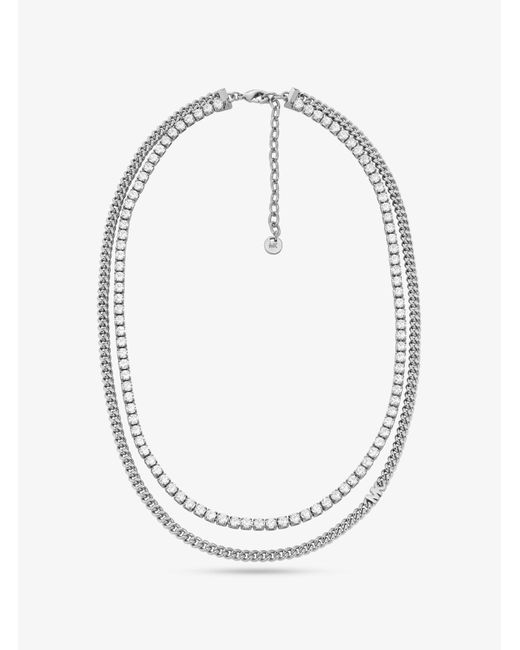 Michael Kors White Mk Precious Metal-Plated Brass Double Chain Tennis Necklace