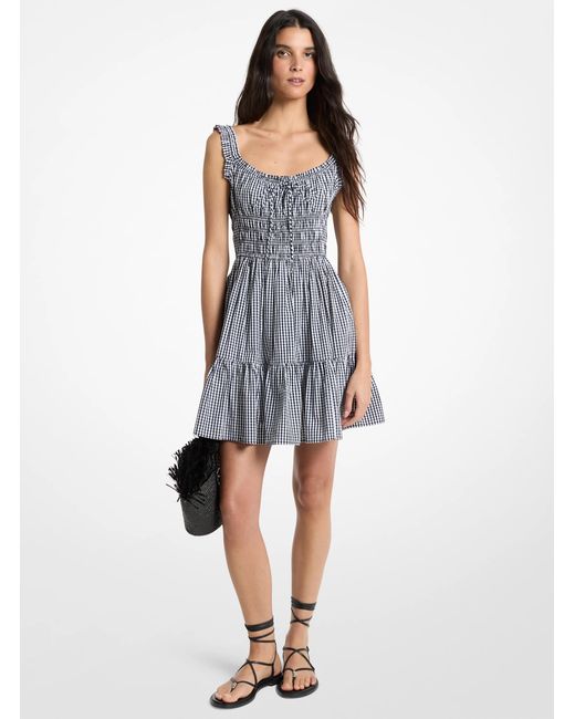MICHAEL Michael Kors Blue Mk Gingham Smocked Cotton Mini Dress