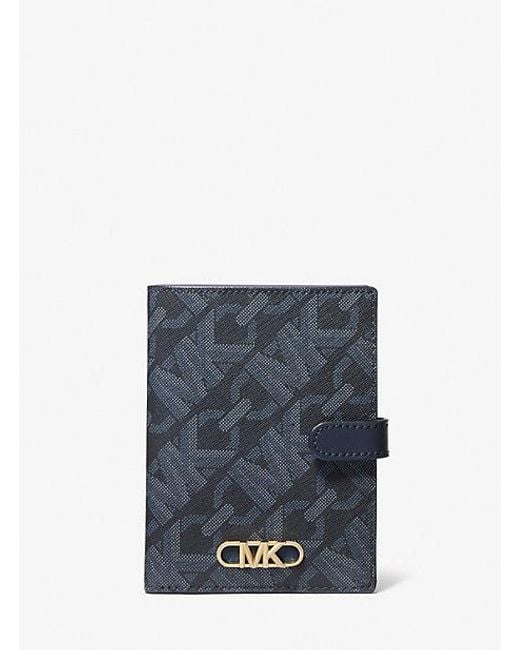 MICHAEL Michael Kors Blue Mk Empire Medium Signature Logo Passport Wallet