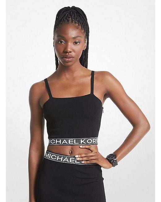 Michael Kors Black Logo Tape Stretch Knit Tank Top
