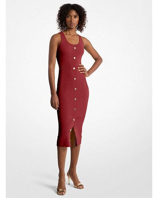 Michael Kors Red Stretch Viscose Blend Midi Tank Dress