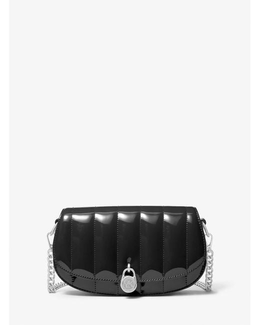 Michael Kors Outlet Black Mk Mila Small Patent Convertible Crossbody Bag
