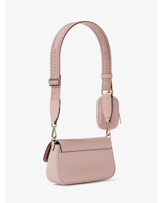Michael Kors Pink Jet Set Travel Small Pebbled Leather Crossbody Bag With Pouch