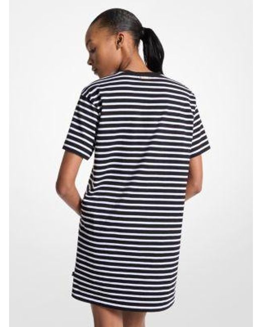 Michael Kors Blue Mk Striped Cotton T-Shirt Dress