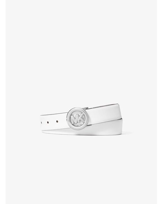 MICHAEL Michael Kors White Mk Logo Leather Belt