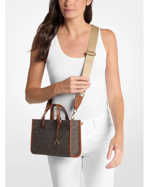Michael Kors Outlet Brown Mk Gigi Small Signature Logo Small Tote Bag