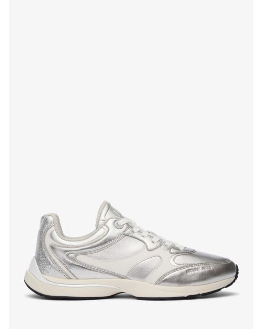 MICHAEL Michael Kors White Riley Metallic Leather Trainer