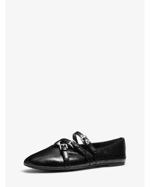 MICHAEL Michael Kors Black Mk Indy Flex Leather Ballet Flat
