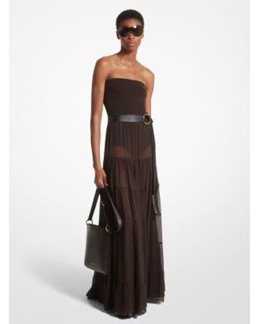 Michael Kors White Mk Silk Chiffon Skirt
