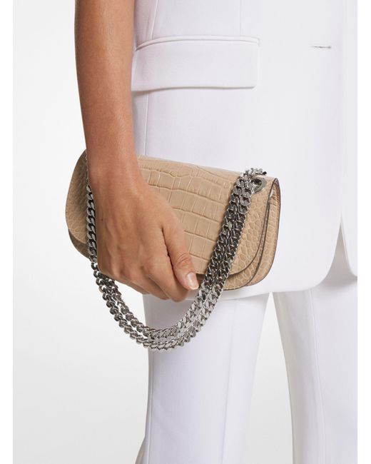 Michael Kors Natural Christie Mini Crocodile Embossed Leather Envelope Bag