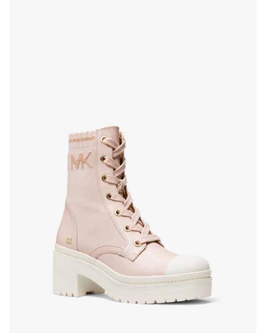 Michael Kors White Brea Stretch-knit And Leather Combat Boot