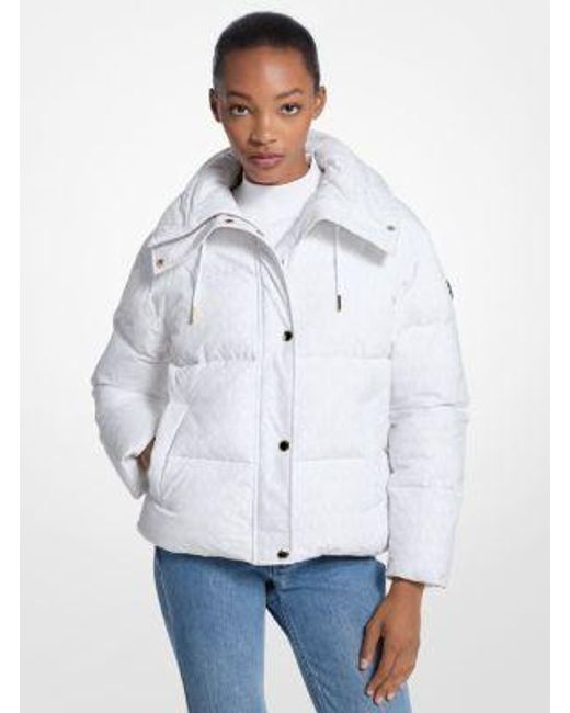 Michael Kors White Signature Logo Quilted Puffer Jacket