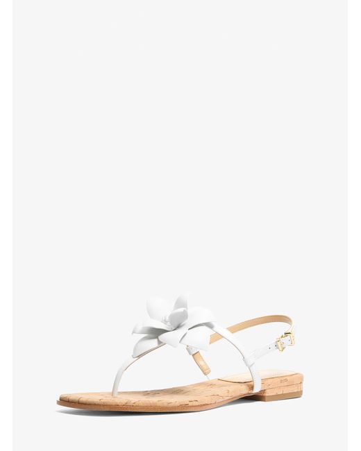 MICHAEL Michael Kors White Mk Jacie Floral Embellished Leather T-Strap Sandal