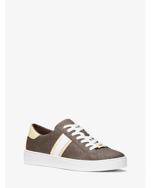 MICHAEL Michael Kors White Mk Keaton Metallic Striped Signature Logo Trainers