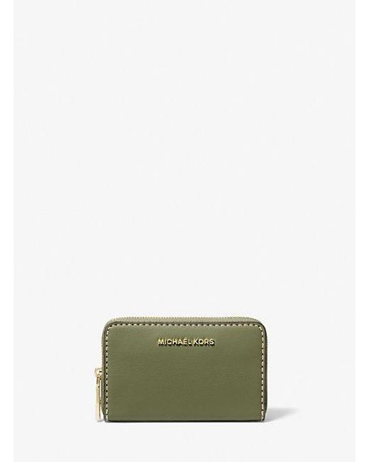 Michael Kors Green Jet Set Small Topstitched Leather Wallet