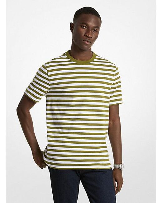 Michael Kors Green Striped Pima Cotton T-shirt for men