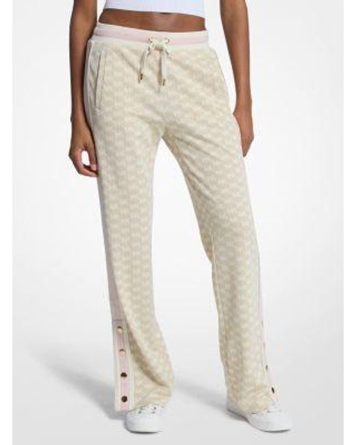 Michael Kors Natural Logo Print Metallic Stretch Knit Track Pants