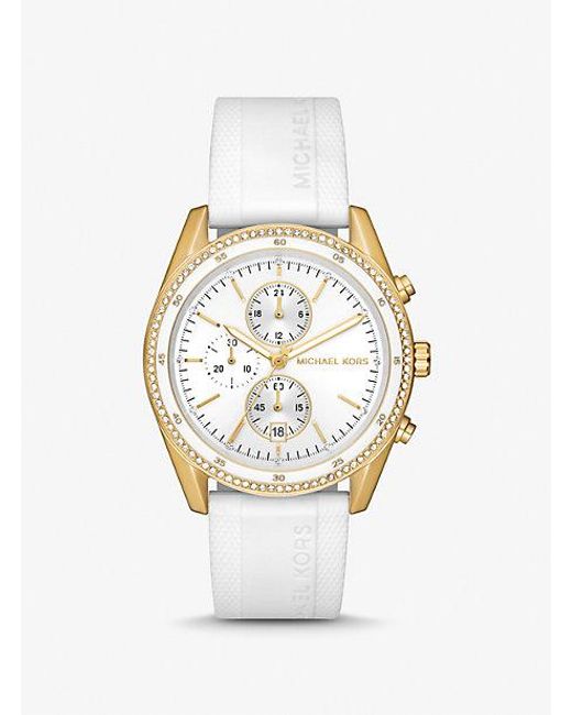 Michael Kors White Oversized Hadyn Pavé Gold-tone Watch