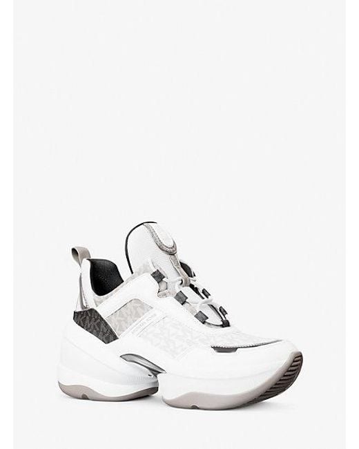 Michael Kors White Olympia Mixed-Media Trainer
