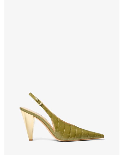 MICHAEL Michael Kors White Mk Electra Crocodile Embossed Leather Slingback Pump