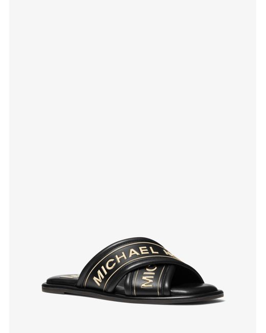 Michael Kors Black Gideon Embellished Faux Leather Slide Sandal