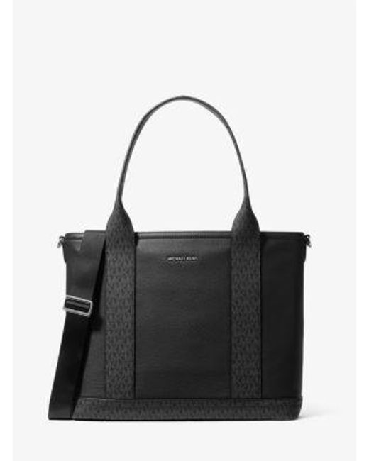 Michael Kors Black Hudson Leather And Signature Logo Work Tote Bag for men