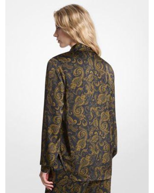 Michael Kors Black Paisley Print Satin Pajama Shirt