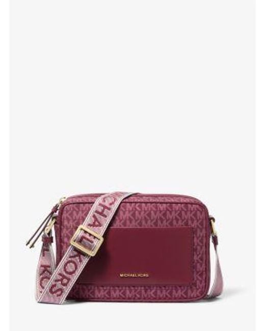 Michael Kors Purple Jet Set Large Signature Logo Print Woven Crossbody Bag