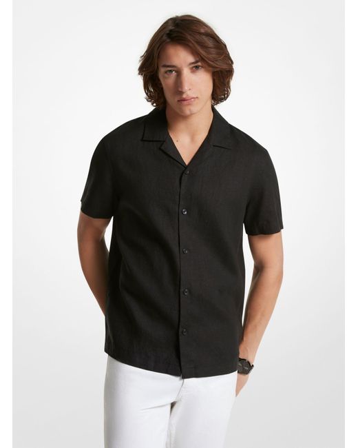 Chemise en lin à col cubain à coupe décontractée Michael Kors pour homme en coloris Black